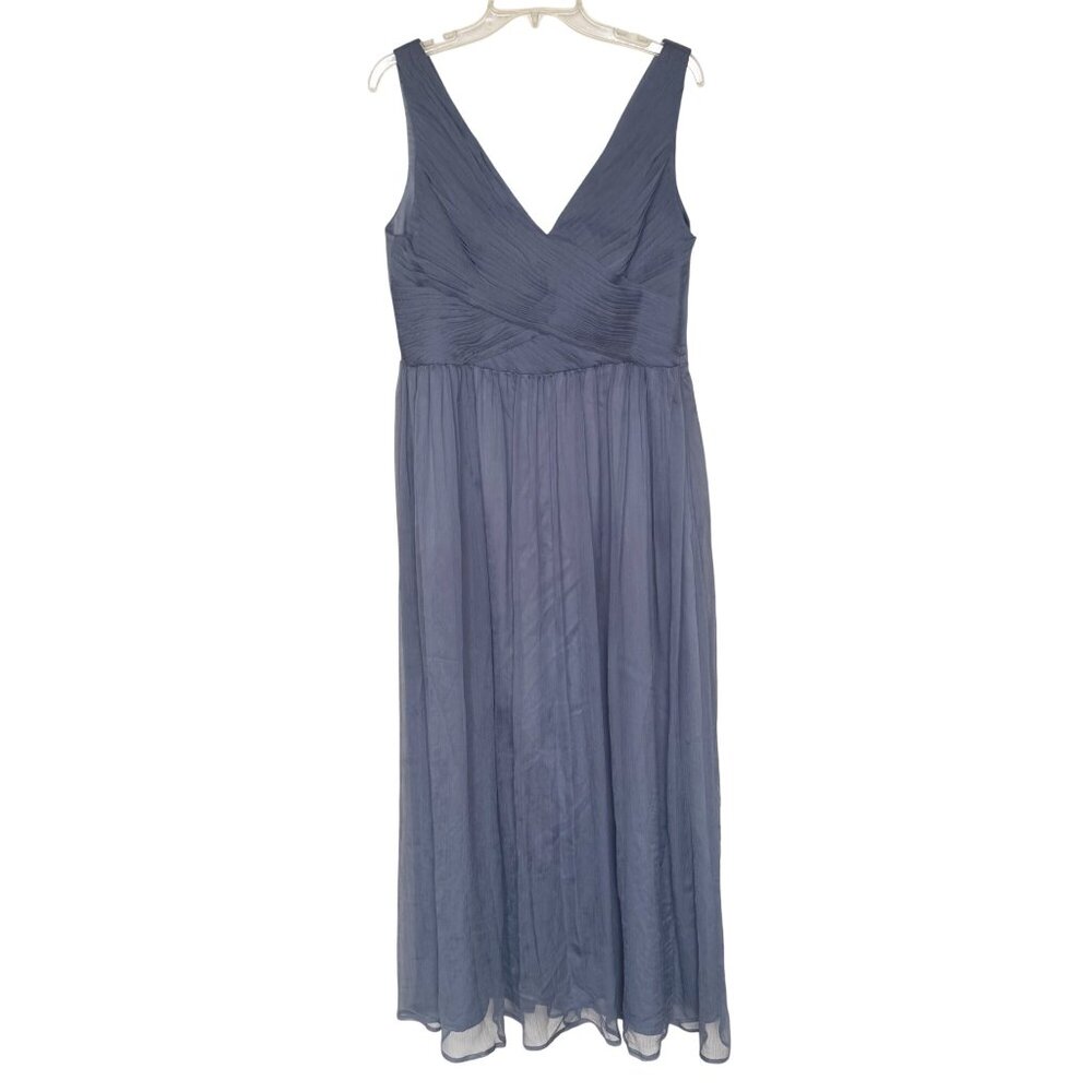 BHLDN Blue Pleated V-Neck Maxi Dress Chiffon Overlay Size XL Bridesmaid Wedding